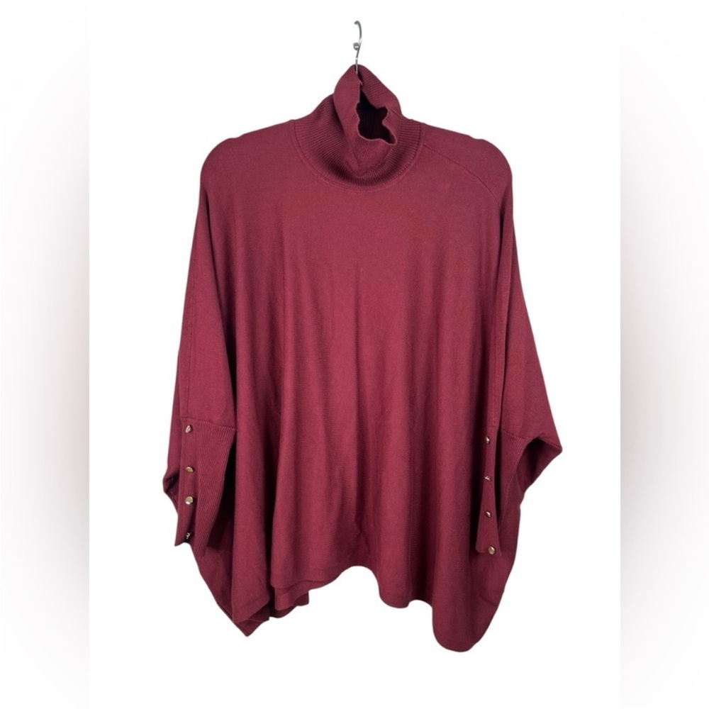 JM Collection Maroon Turtle Neck Relaxed bat Wing  Sweater Petite Large